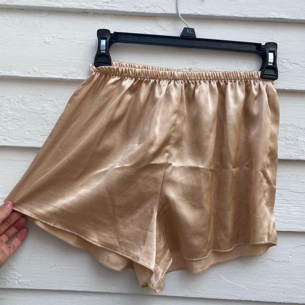 Silk Satin Sleepwear Set in Silky Soft Gold Tank and Shorts - Picture 7 of 8